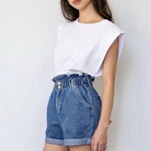 Oak+Fort Paperbag Denim Shorts Elastic Waistband Women’s Size M